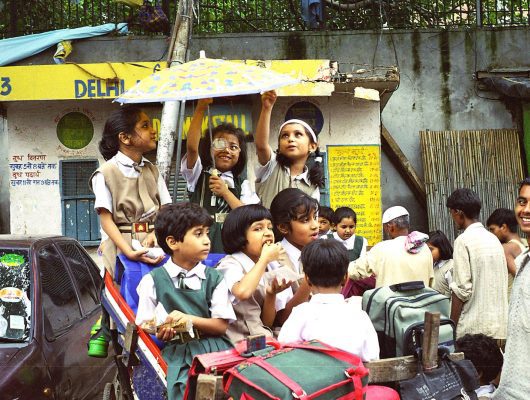 School Kids on a Rickshaw on an India Tour
