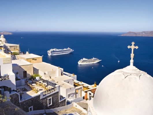 Emerald and Royal Princess in Santorini Greece