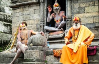 India Tour_Nepal_Kathmandu_Pashupatinath Temple_ Agoris Aghori sadhus at Pashupatinath Temple in Kathmandu, Nepal during an India Tour visit.